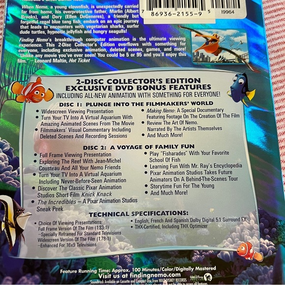 Finding Nemo 2 Disc Collector’s Edition DVD Wide Screen And Full Screen - Picture 5 of 11